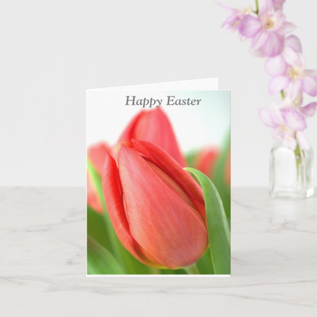 Happy Easter Pink Tulips Card (Orchid)