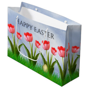 Happy Easter: Pink Tulips Floral Photography Egg Large Gift Bag