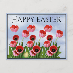 "Happy Easter" Pink Tulips Floral Photography Postcard