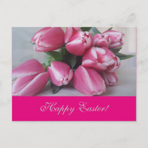 Happy Easter Pink Tulips Flower Bouquet Card