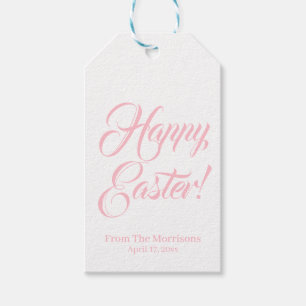 Happy Easter pink white custom script elegant chic Gift Tags