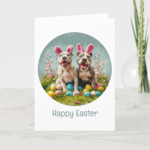 Happy Easter Pit Bull Dogs Holiday Card