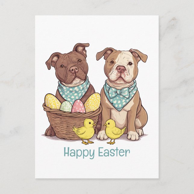 Happy Easter Pit Bull Dogs Holiday Postcard (Front)
