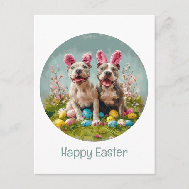 Happy Easter Pit Bull Dogs Holiday Postcard (Front)