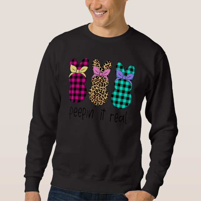 Happy Easter Plaid Leopard Bunny Rabbit Palm Pe Ep Sweatshirt (Front)