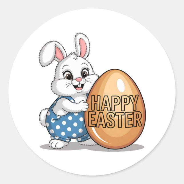 Happy Easter Polka Dot Bunny Classic Round Sticker (Front)