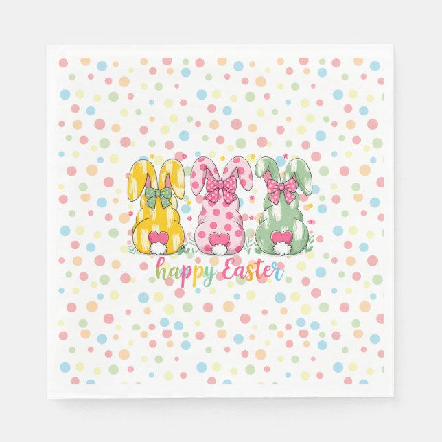 Happy Easter Polka Dot Easter Bunnies Napkin (Front)
