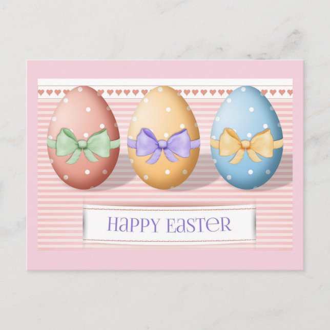 Happy Easter Polka Dot Eggs with Ribbons Postcard (Front)