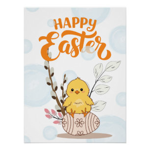 Happy Easter Poster – Cute Chick on Egg