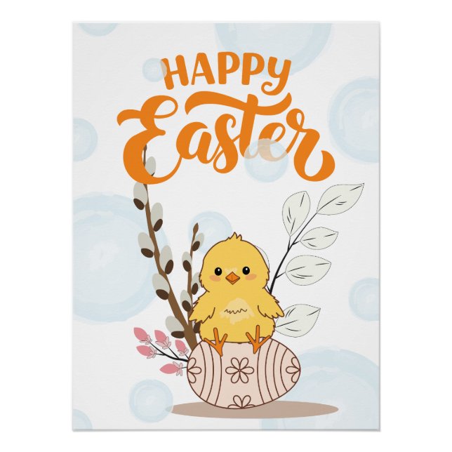Happy Easter Poster – Cute Chick on Egg (Front)