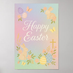 Happy Easter Poster   Pastel Bunny Wall Art