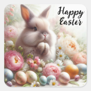 Happy Easter, Praying Easter Bunny Square Sticker