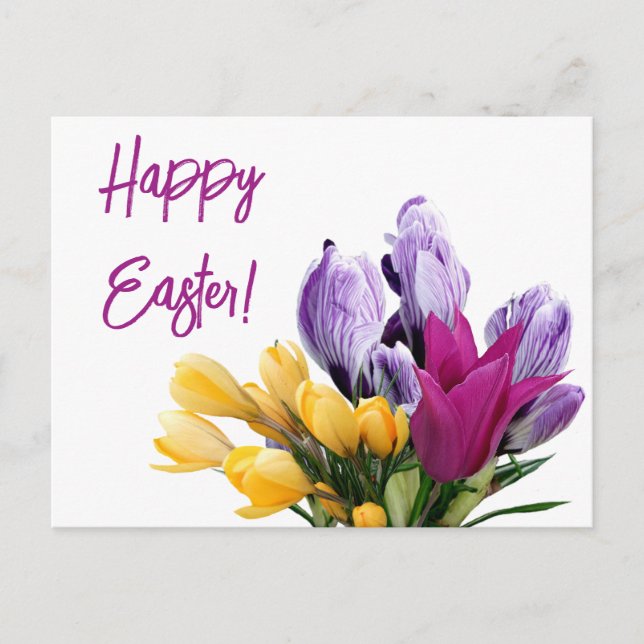 Happy Easter pretty floral colourful spring flower Holiday Postcard (Front)