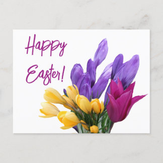 Happy Easter pretty floral colourful spring flower Holiday Postcard