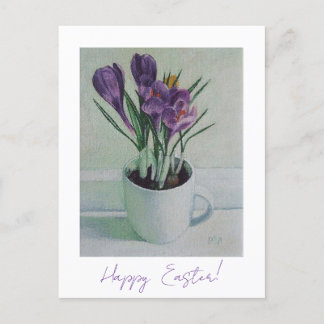Happy Easter pretty purple crocus floral fine art  Postcard