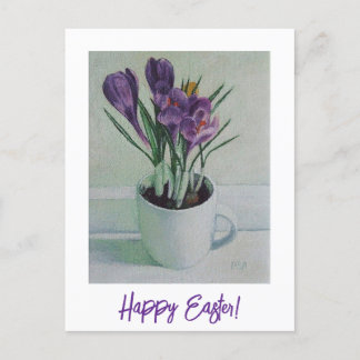Happy Easter pretty purple crocus floral fine art  Postcard