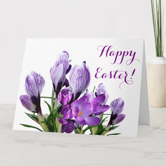 Happy Easter pretty purple crocus flowers floral  Card (Front)