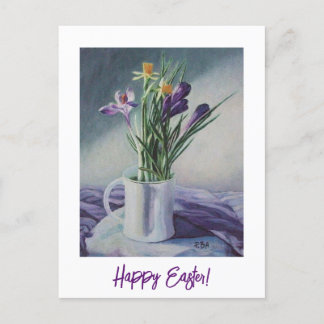 Happy Easter pretty purple crocuses floral art  Postcard