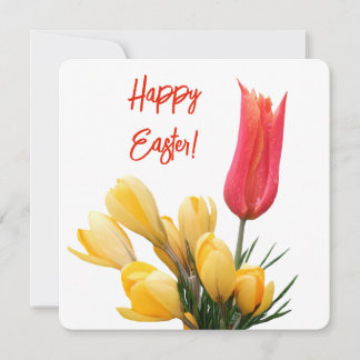 Happy Easter pretty yellow crocus red tulip floral Card