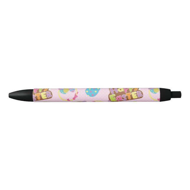 Happy Easter Print Pattern, Easter Holiday Black Ink Pen (Front)