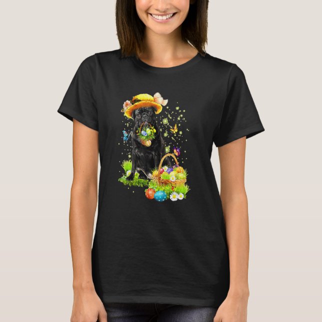 Happy Easter Pug Dog Happy Easter Eggs Easter Day  T-Shirt (Front)