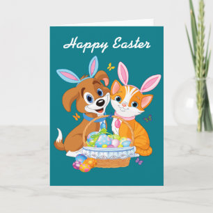 Happy Easter Puppy and Kitten Holiday Card