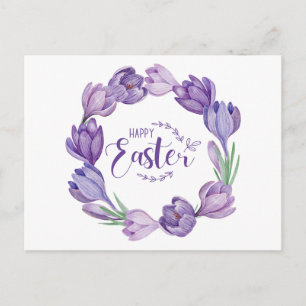 Happy Easter Purple Crocus Flower Wreath Postcard