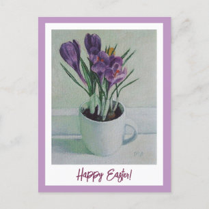 Happy Easter purple crocuses vintage fine art  Postcard