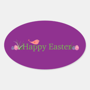 Happy Easter Purple Oval Sticker