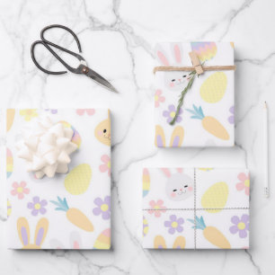 Happy Easter Purple Rabbit Wrapping Paper Sheet