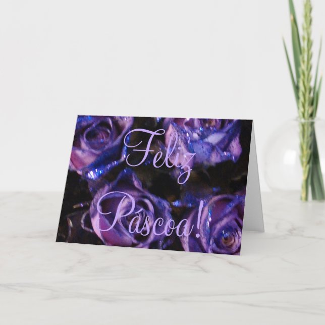 Happy Easter Purple Roses Holiday Card (Front)