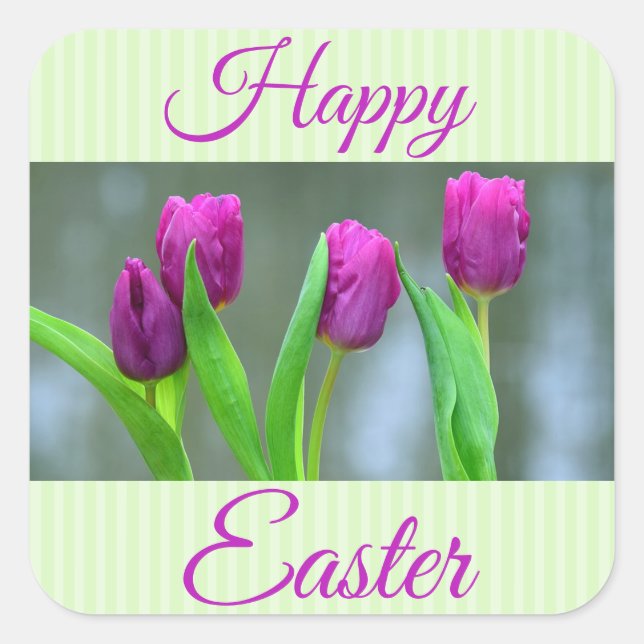 Happy Easter Purple Tulips Stickers (Front)