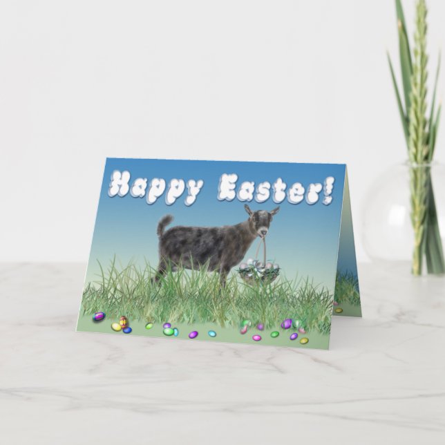 Happy Easter Pygmy 2 Goat Holiday Card (Front)