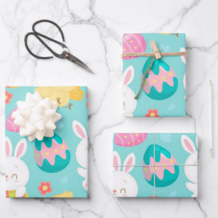 Happy Easter Rabbit And Chicken Wrapping Paper Sheet