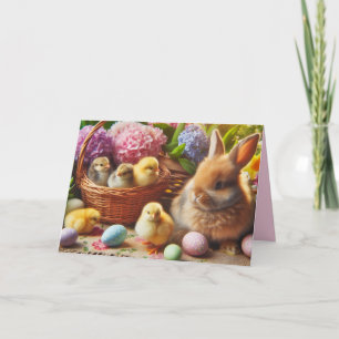 Happy Easter Rabbit and Eggs Kids Holiday Card