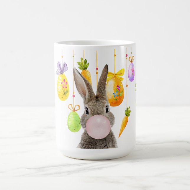 Happy Easter Rabbit Blowing Pink Bubble gum Coffee Mug (Center)