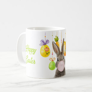 Happy Easter Rabbit Blowing Pink Bubble gum Coffee Mug