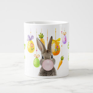 Happy Easter Rabbit Blowing Pink Bubble gum Large Coffee Mug