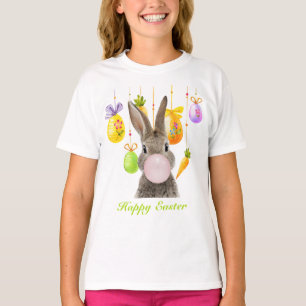 Happy Easter Rabbit Blowing Pink Bubble gum T-Shirt