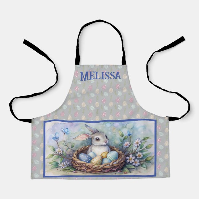 Happy Easter Rabbit Bunny Eggs Name Personalise.  Apron (Front)