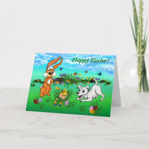 Happy Easter! Rabbit, Chick and Puppy Holiday Card