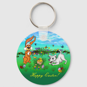 Happy Easter! Rabbit, Chick and Puppy Key Ring