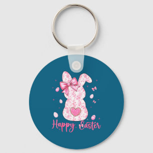 Happy easter rabbit coquette bunny floral women key ring