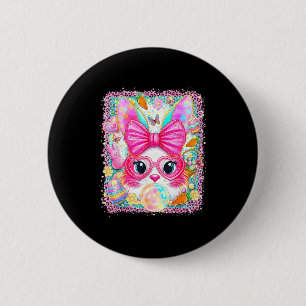 Happy easter rabbit cute bunny face blowing bubble 6 cm round badge