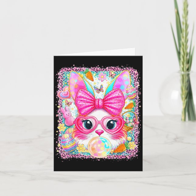 Happy easter rabbit cute bunny face blowing bubble card (Front)