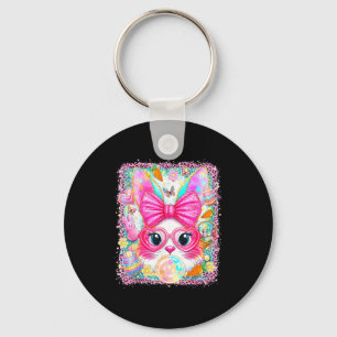 Happy easter rabbit cute bunny face blowing bubble key ring