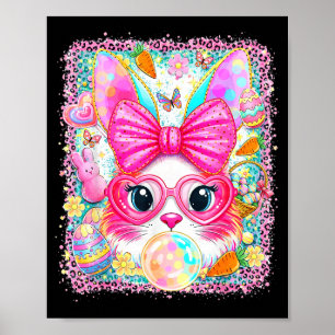 Happy easter rabbit cute bunny face blowing bubble poster