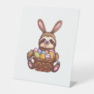 Happy Easter Rabbit Easter Eggs Basket Sloth Easte Pedestal Sign
