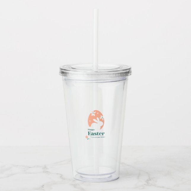 Happy Easter – Rabbit & Egg Floral Design Acrylic Tumbler (Front)