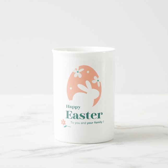 Happy Easter – Rabbit & Egg Floral Design Bone China Mug (Front)